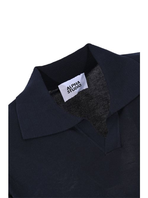 Polo in crepe di cotone Blu notte Alpha studio | AU-5041B1001